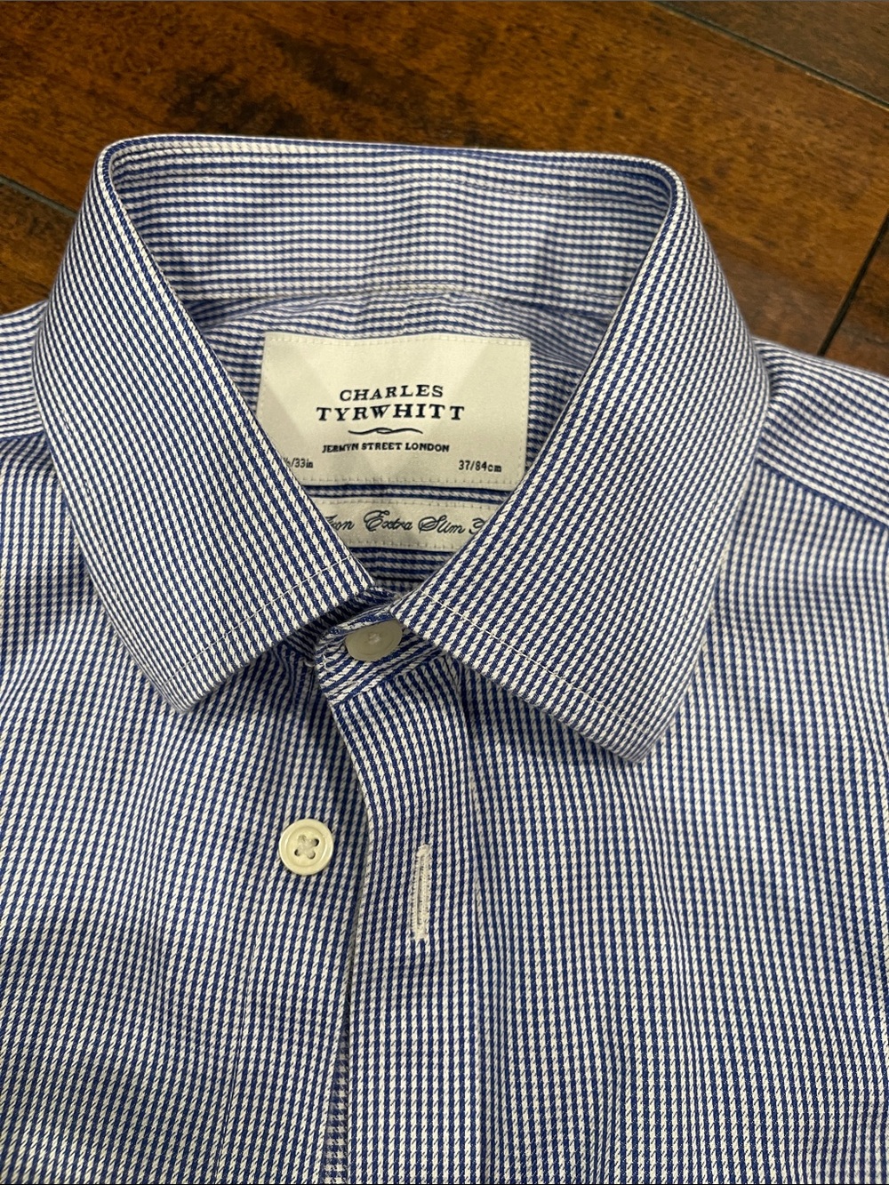 Charles Tyrwhitt Blue and White Micro-Stripe Dress Shirt